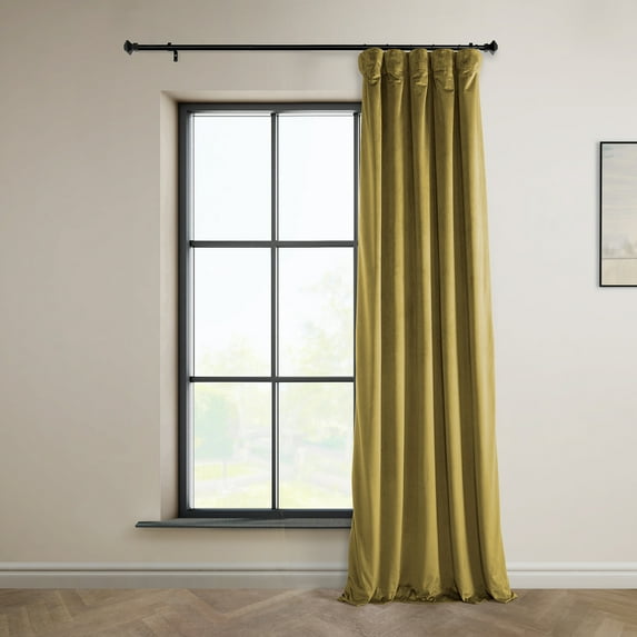 Half Price Drapes Peat Green Heritage Plush Velvet Room Darkening Curtains (1 Panel), 50W X 108L