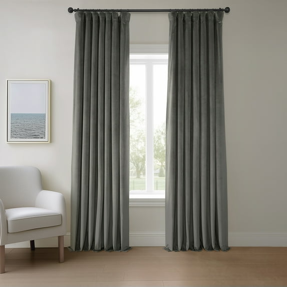 Half Price Drapes Pepper Gray Heritage Plush Velvet Room Darkening Curtains (1 Panel), 50W X 108L