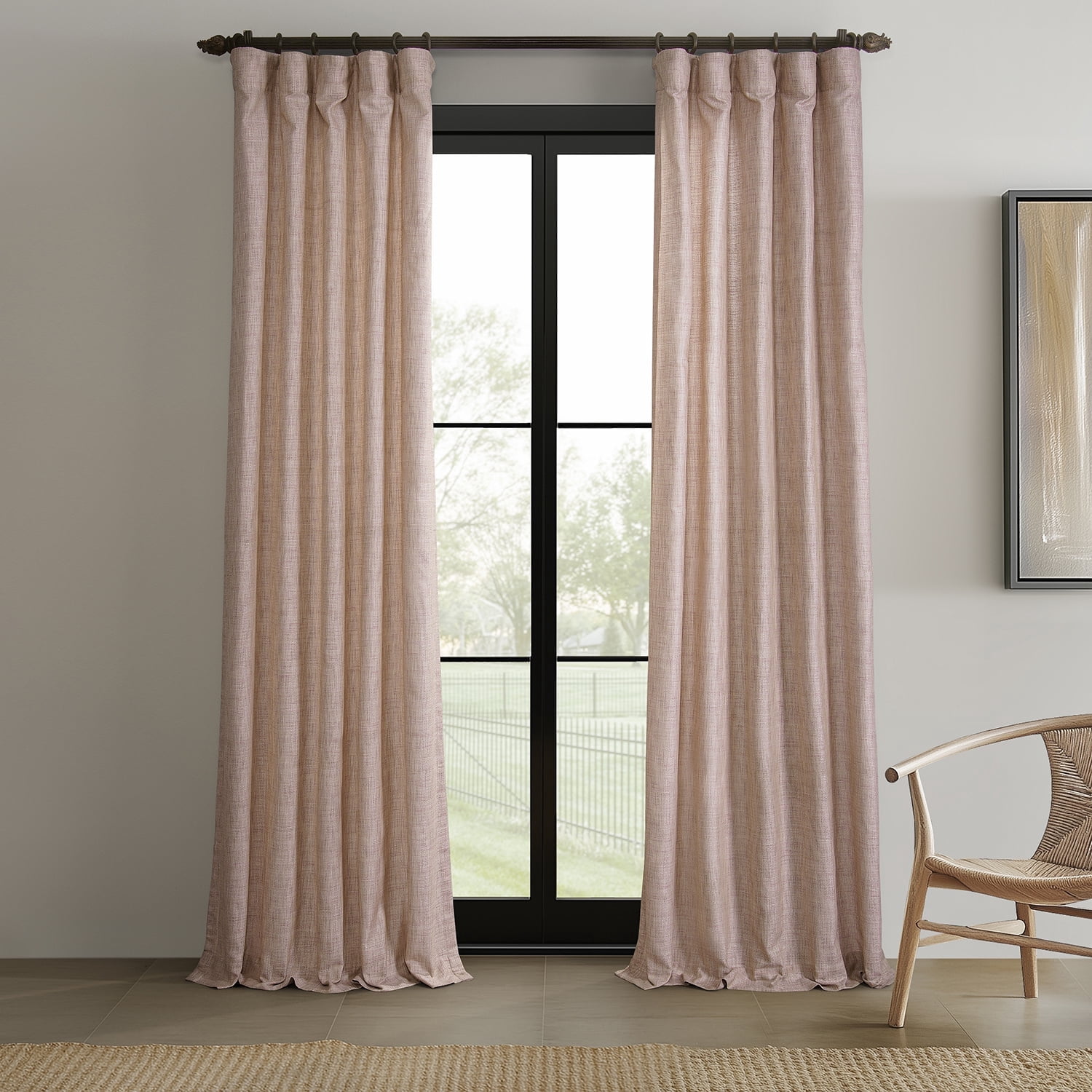 Half Price Drapes Pink Raw Linen Weave Light Filtering Curtains for Bedroom (2 Panel), 50W X 108L