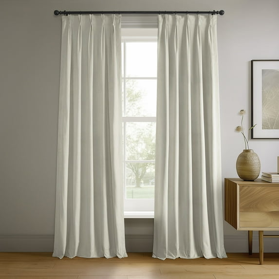 Half Price Drapes Porcelain White French Pleat Signature Velvet Blackout Curtains(1 Panel),50WX 108L