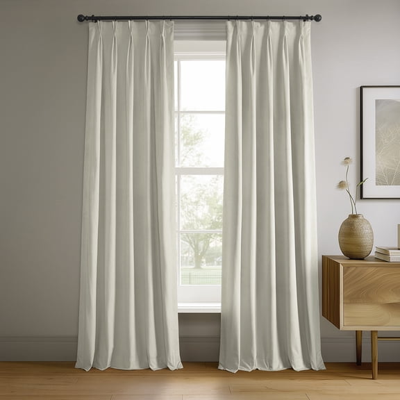 Half Price Drapes Porcelain White French Pleat Signature Velvet Blackout Curtains(1 Panel),50WX 96L