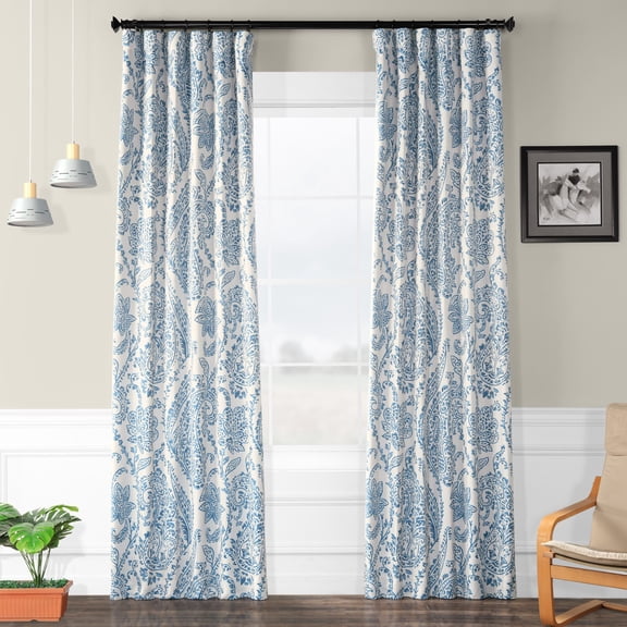Half Price Drapes Printed Tea Time China Blue Room Darkening Curtains for Bedroom(1 Panel), 50W X 96L