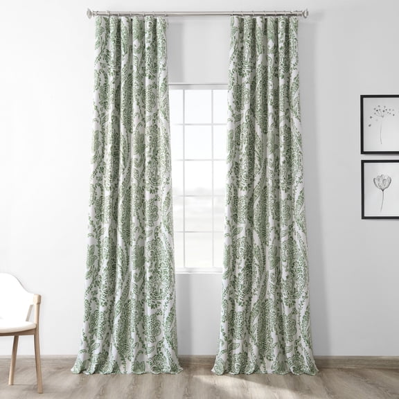 Half Price Drapes Printed Tea Time Green Room Darkening Curtains for Bedroom(1 Panel), 50W X 96L