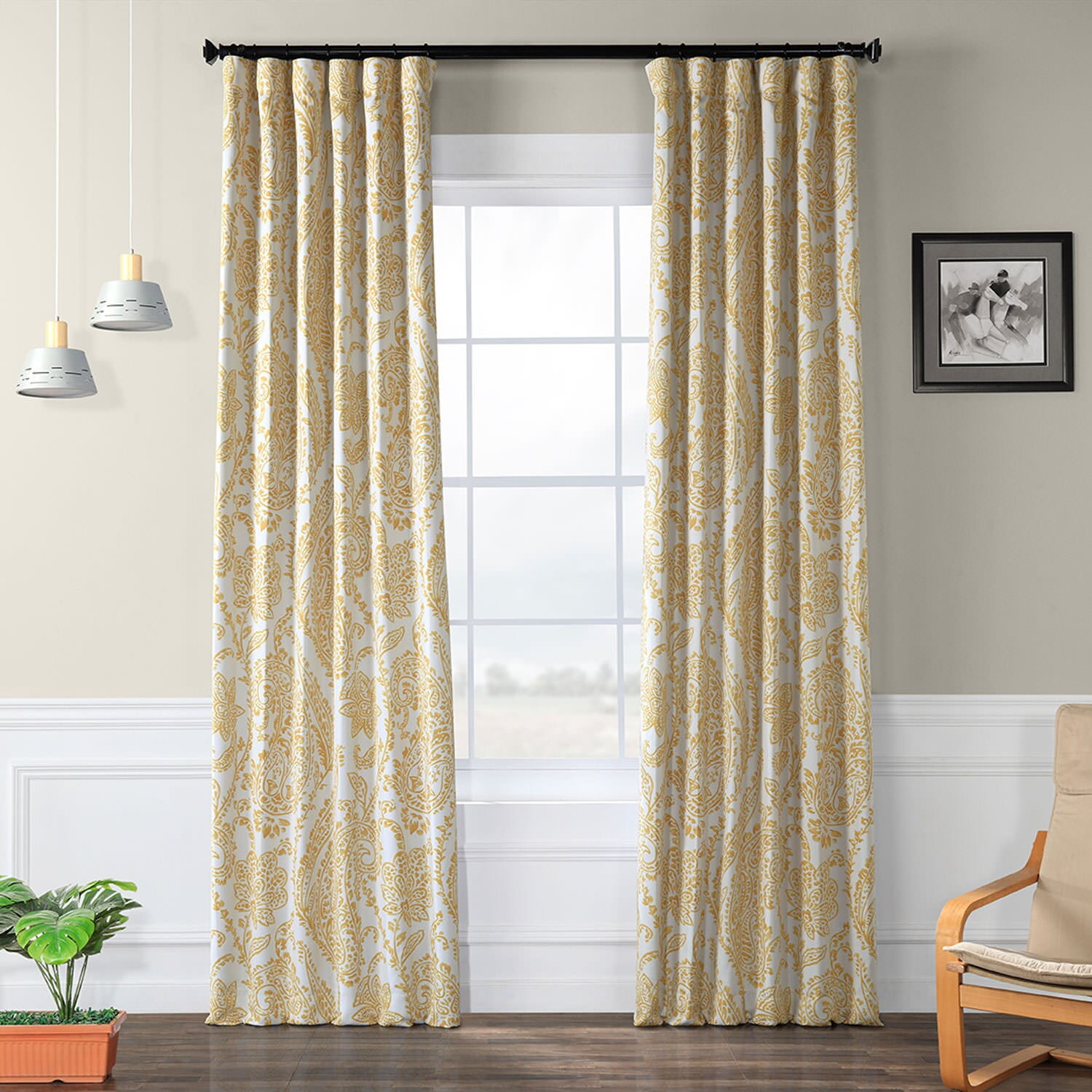 Tea Time Yellow Gold Floral Blackout Polyester Curtain Panel
