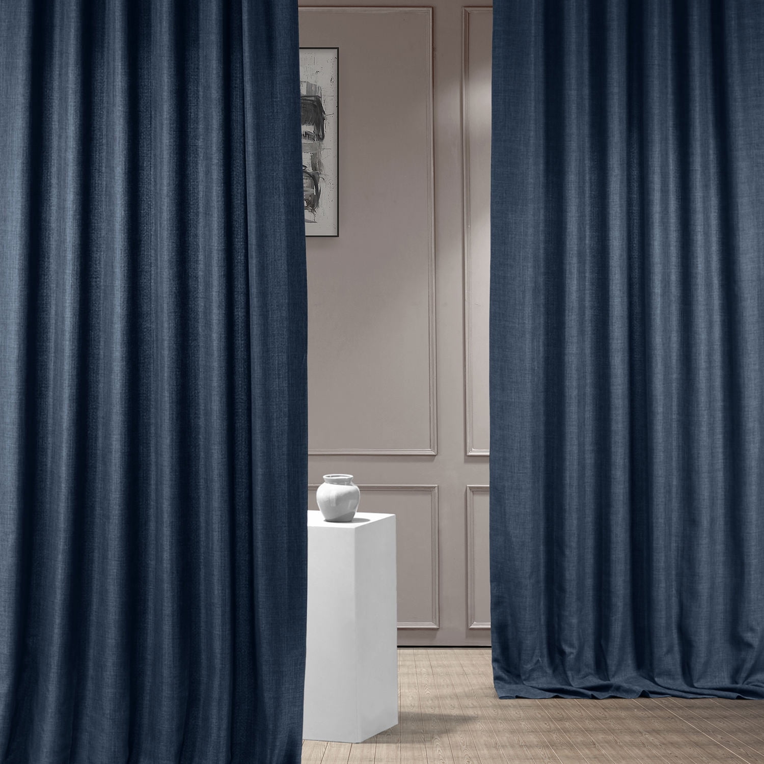 Sergeants Blue Room-Darkening Faux Linen Curtain Panel 50x84