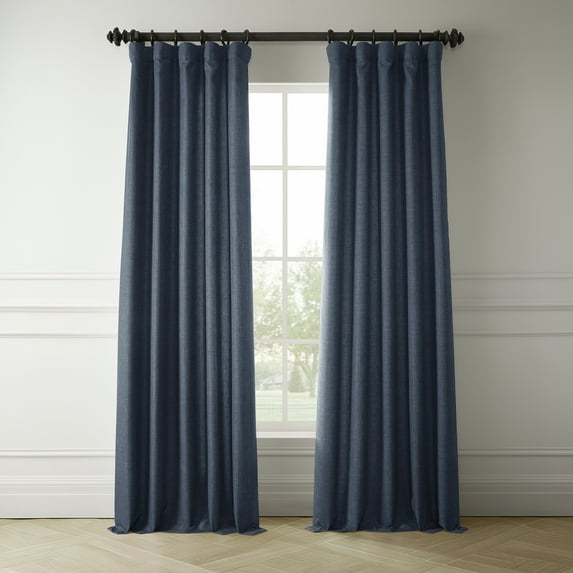 Half Price Drapes Sergeant Blue Faux Linen Room Darkening Curtains for Bedroom (1 Panel), 50W X 84L