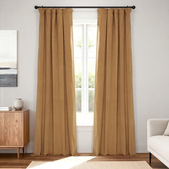 Half Price Drapes Signature Amber Gold Velvet Blackout Curtains for Bedrooms(1 Panel), 50WX 120L