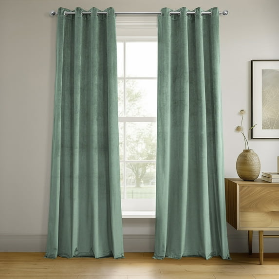 Half Price Drapes Signature Aqua Mist Grommet Velvet Blackout Curtains (1 Panel), 50WX 84L