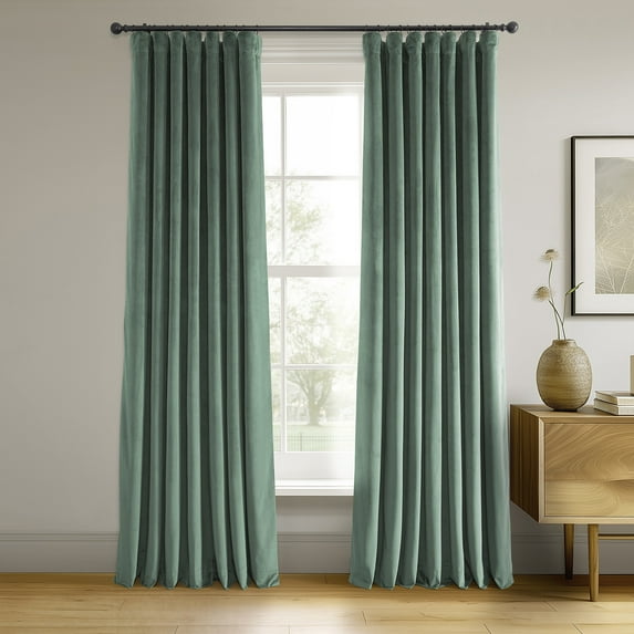 Half Price Drapes Signature Aqua Mist Velvet Blackout Curtains for Bedrooms (1 Panel), 50WX 84L