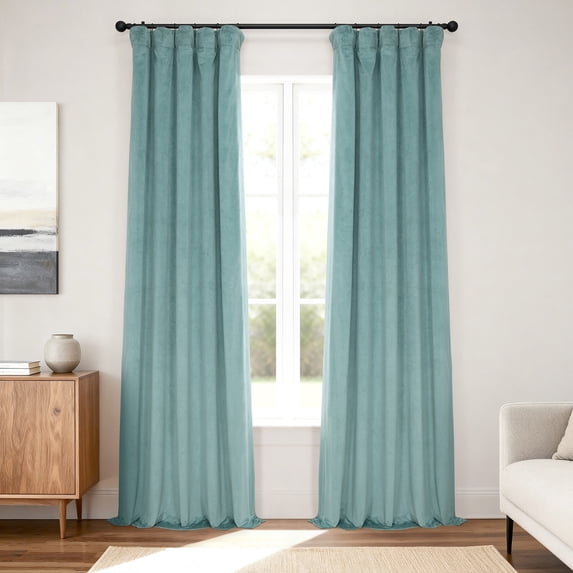 Half Price Drapes Signature Aqua Mist Velvet Blackout Curtains for Bedrooms (1 Panel), 50WX 96L