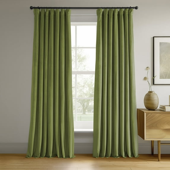 Half Price Drapes Signature Basque Green Velvet Blackout Curtains For Bedroom(1 Panel), 50WX 108L