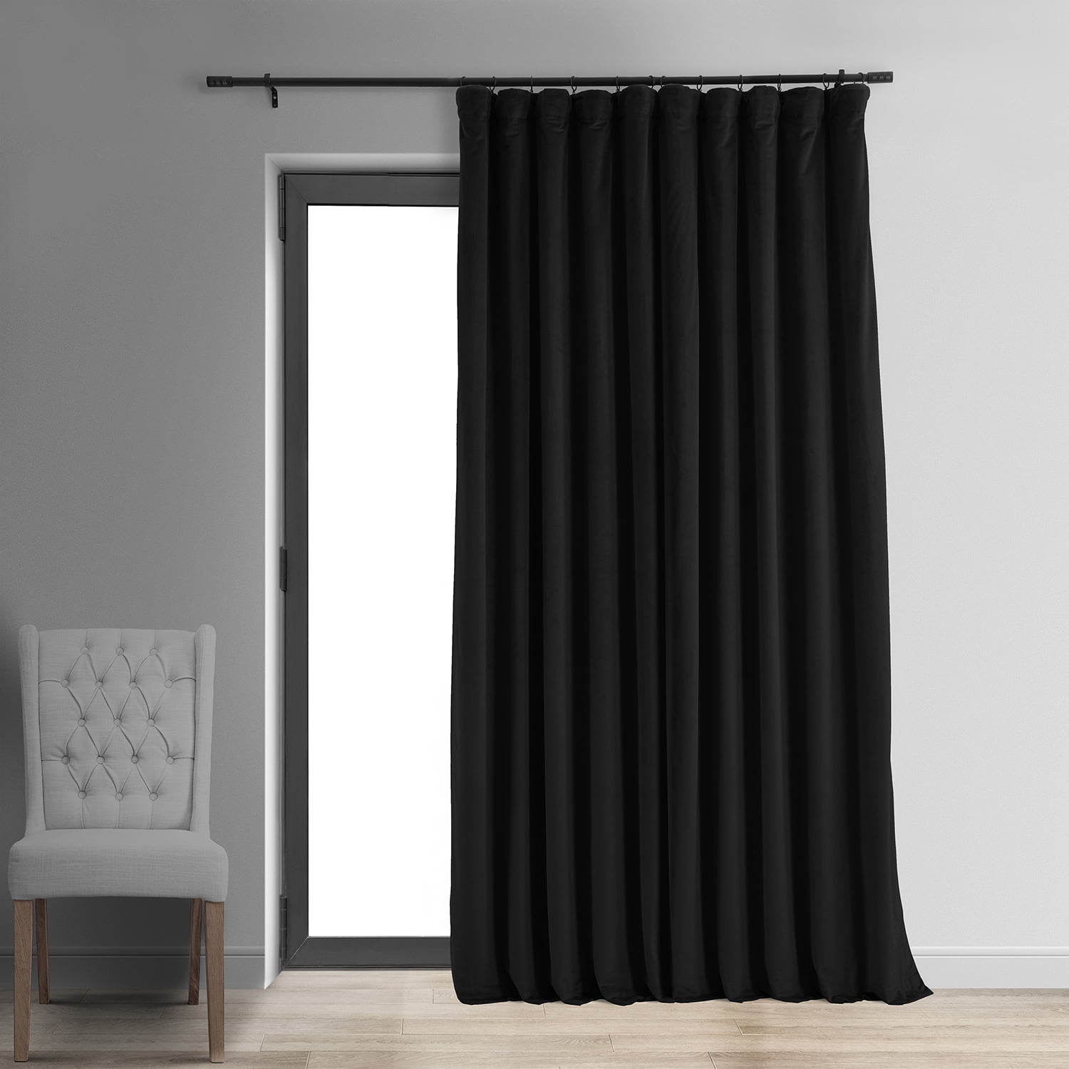 Half Price Drapes Signature Black Extra Wide Velvet Blackout Curtains (1 Panel), 100WX 108L
