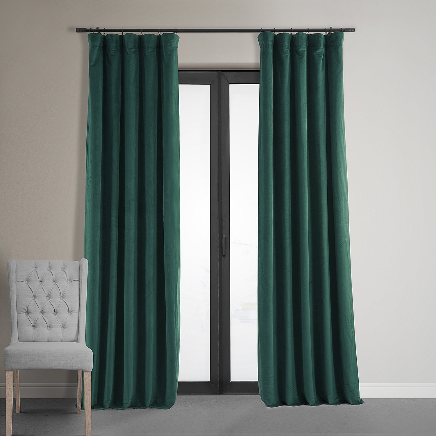 Blackforest Green Velvet Blackout Curtain Panel, 50" x 108"