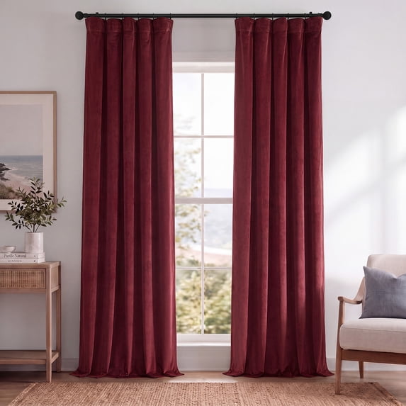 Signature Burgundy Velvet Blackout Curtains For Bedrooms (1 Panel), 50WX 108L