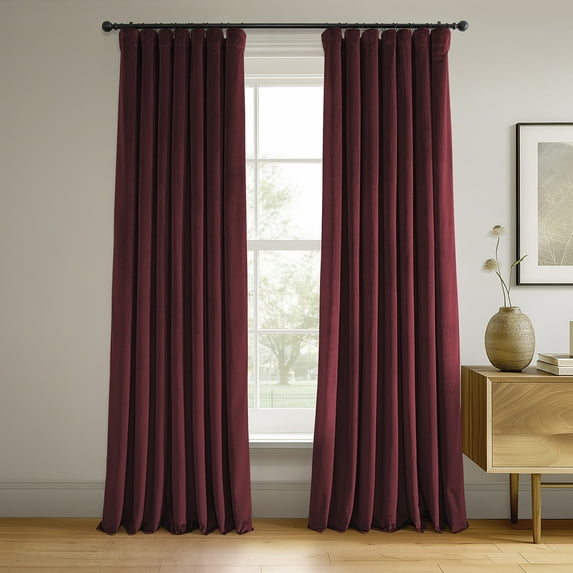 Half Price Drapes Signature Burgundy Velvet Blackout Curtains For Bedrooms (1 Panel), 50WX 96L