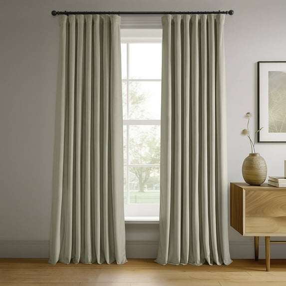 Half Price Drapes Signature Cool Beige Velvet Blackout Curtains For Bedroom(1 Panel), 50WX 96L