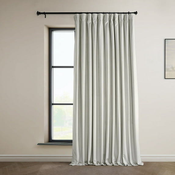 Half Price Drapes Signature Extra Wide Misty White Plush Velvet Hotel Blackout Curtains(1 Panel),100W X 120L