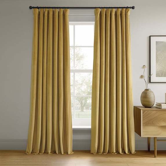 Half Price Drapes Signature Fool's Gold Velvet Blackout Curtains For Bedroom(1 Panel), 50WX 108L