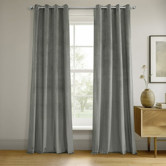 Half Price Drapes Signature Grommet Silver Grey Velvet Blackout Curtains(1 Panel), 50WX 108L