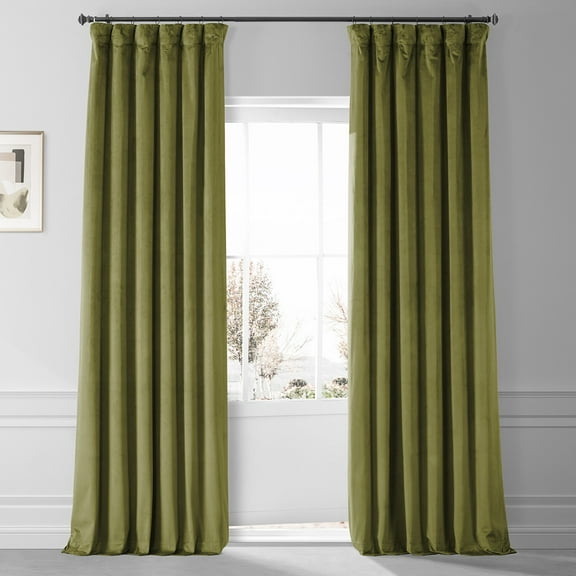Half Price Drapes Signature Jalapeno Green Plush Velvet Hotel Blackout Curtains(1 Panel),50W X 108L