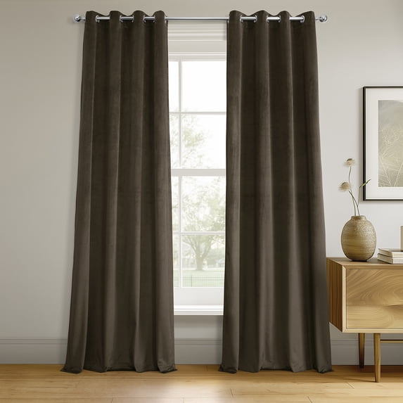 Half Price Drapes Signature Java Grommet Natural Grey Velvet Blackout Curtains (1 Panel), 50WX 84L