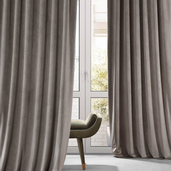 Half Price Drapes Signature Library Taupe Plush Velvet Hotel Blackout Curtains(1 Panel), 50W X 96L