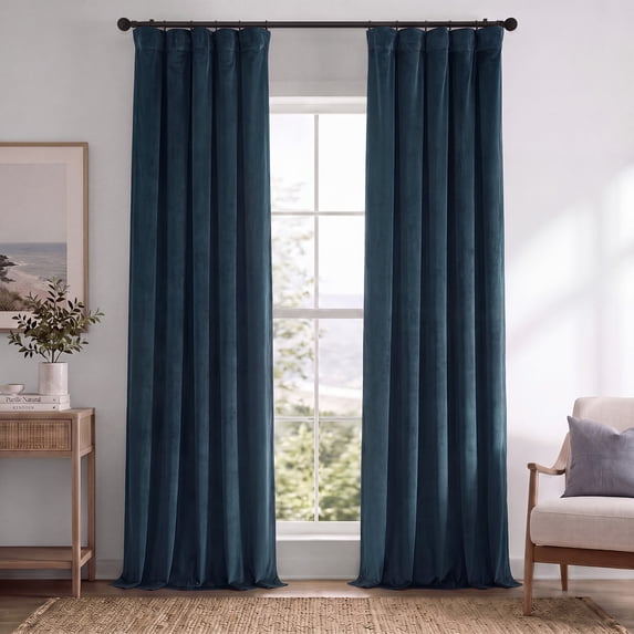 Signature Midnight Blue Velvet Blackout Curtains For Bedrooms (1 Panel), 50WX 84L