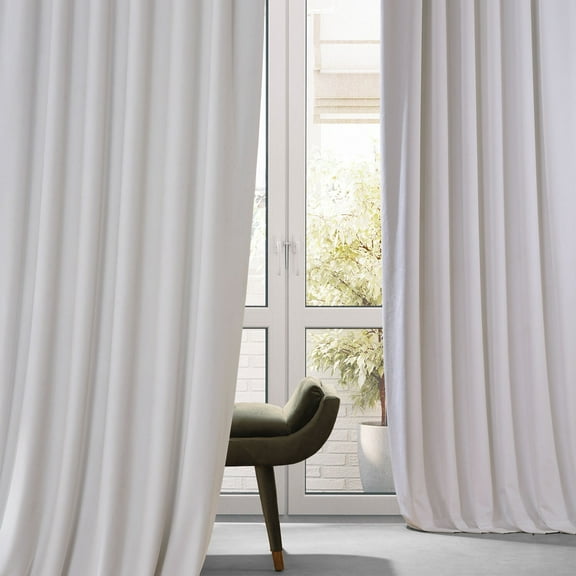 Half Price Drapes Signature Misty White Plush Velvet Hotel Blackout Curtains (1 Panel), 50W X 84L