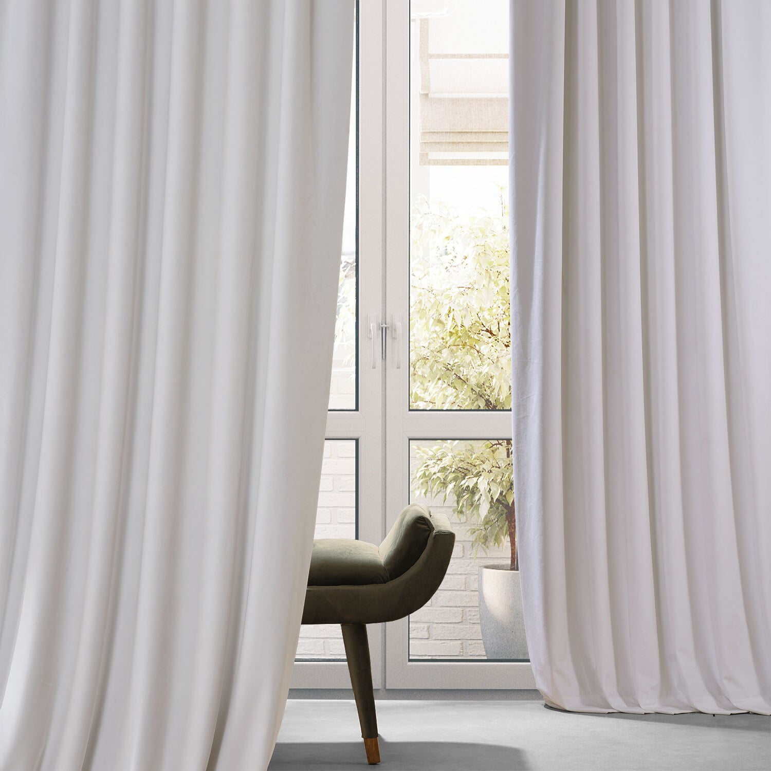 Half Price Drapes Signature Misty White Plush Velvet Hotel Blackout Curtains (1 Panel), 50W X 96L