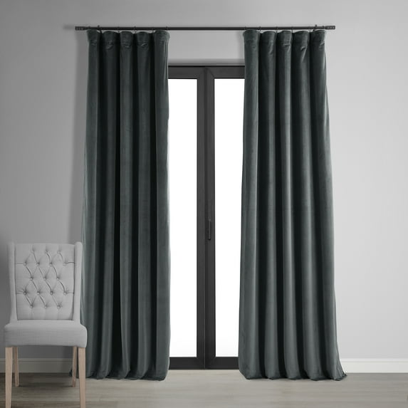 Half Price Drapes Signature Natural Grey Velvet Blackout Curtains For Bedrooms (1 Panel), 50WX 108L