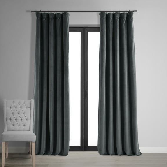 Half Price Drapes Signature Natural Grey Velvet Blackout Curtains For Bedrooms (1 Panel), 50WX 108L
