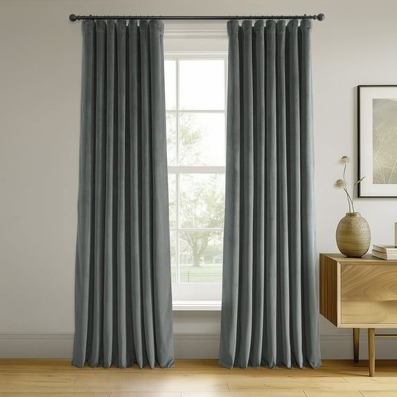 Half Price Drapes Signature Natural Grey Velvet Blackout Curtains For Bedrooms (1 Panel), 50WX 84L
