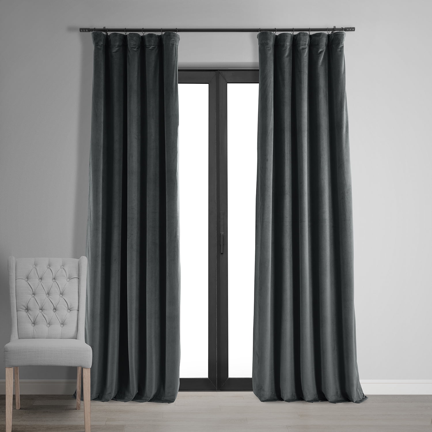 Gray Velvet Blackout Thermal Curtain Panel 96 Inch
