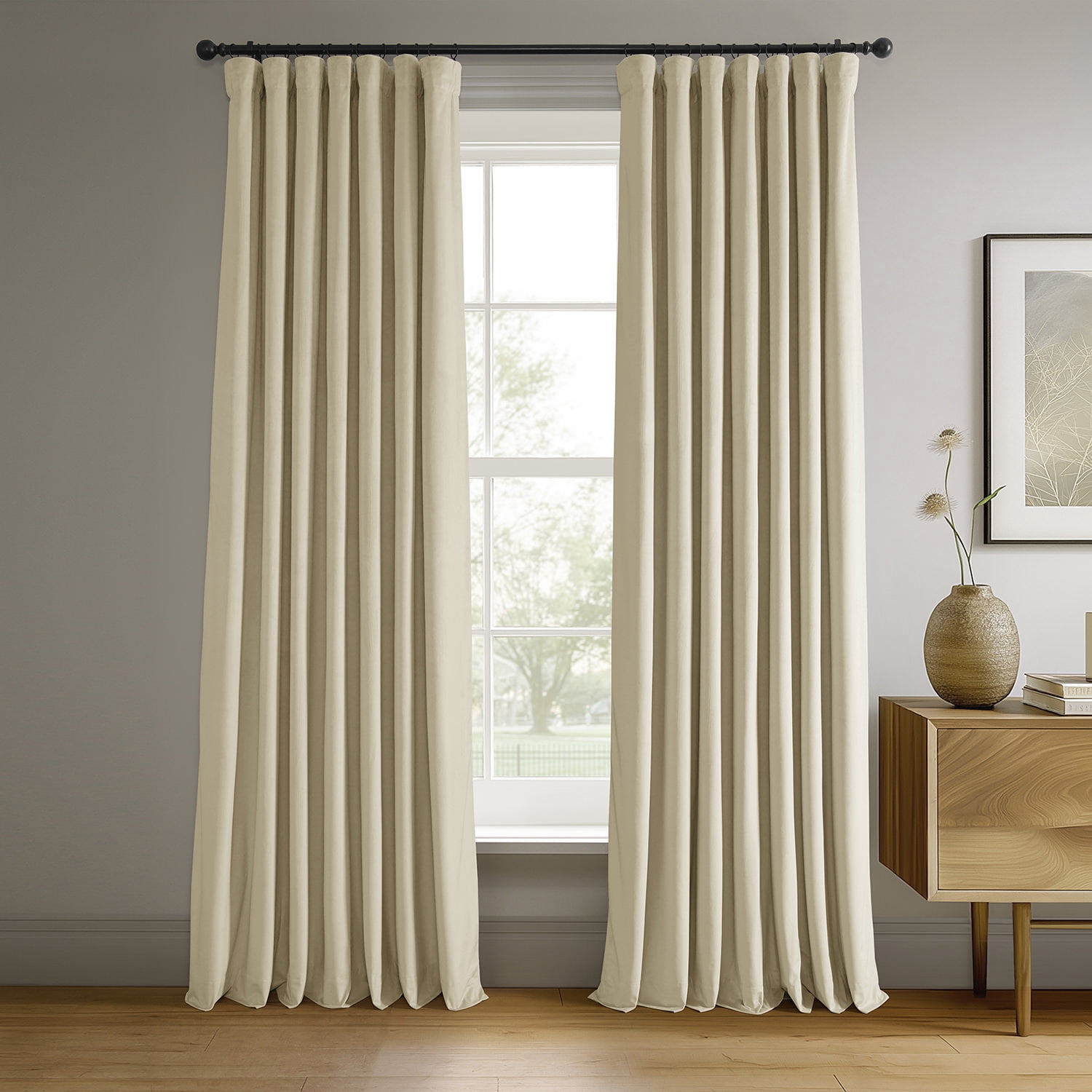Half Price Drapes Signature Neutral Ground Velvet Blackout Curtains For ...