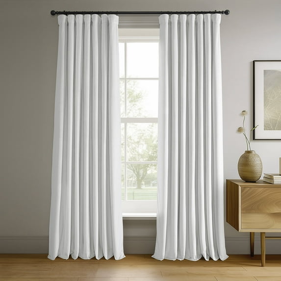 Half Price Drapes Signature Primary White Velvet Blackout Curtains For Bedrooms (1 Panel), 50WX 96L