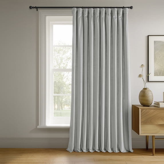 Half Price Drapes Signature Reflection Grey Extra Wide Velvet Blackout Curtains(1 Panel),100W X 84L