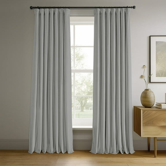 Half Price Drapes Signature Reflection Grey Velvet Blackout Curtains For Bedroom(1 Panel), 50WX 120L