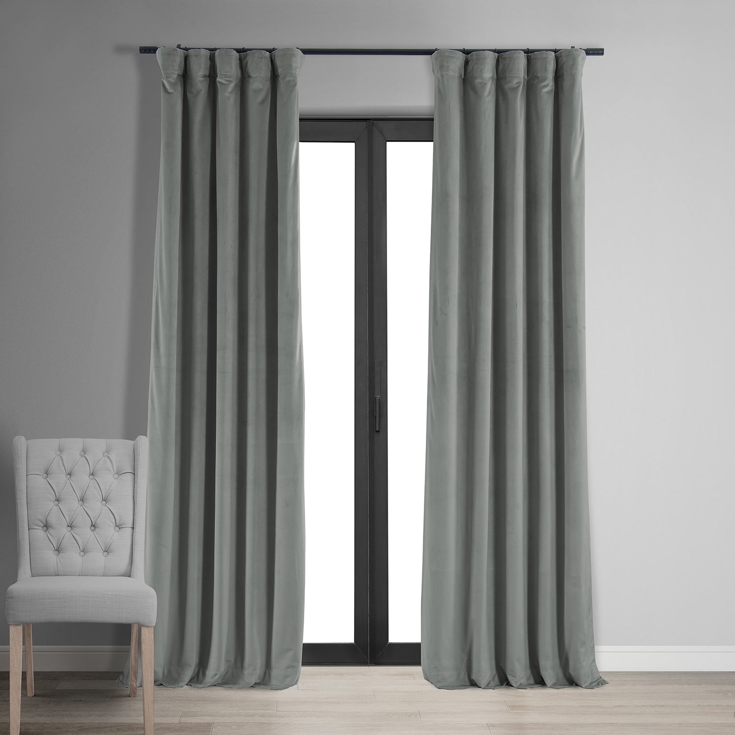Silver Grey Velvet Thermal Blackout Curtains 96 Inch Long