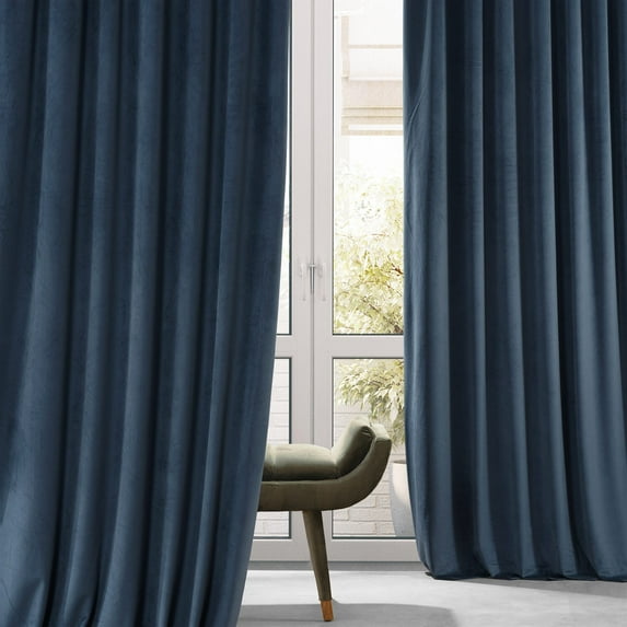 Half Price Drapes Signature Varsity Blue Plush Velvet Hotel Blackout Curtains (1 Panel), 50W X 108L