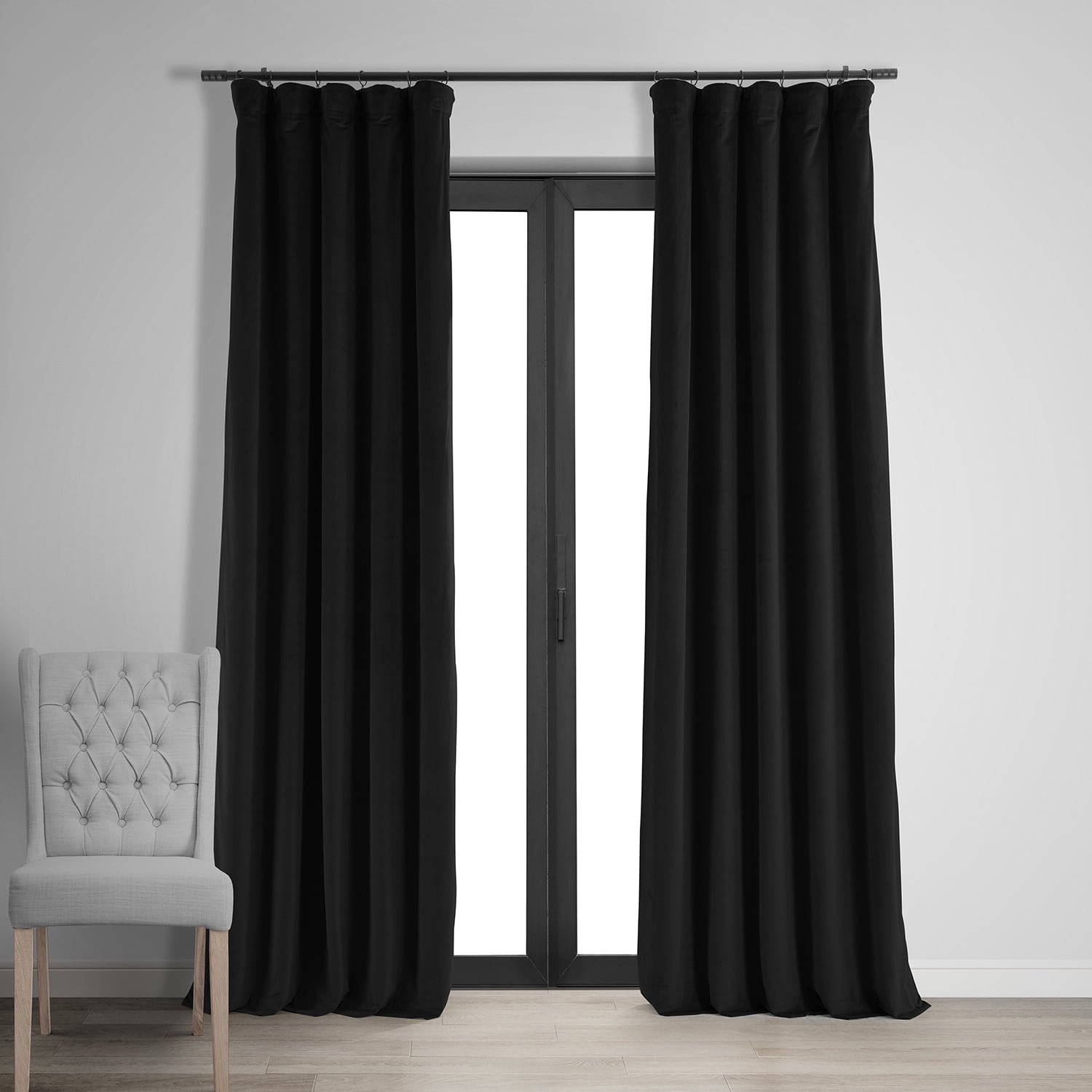 Half Price Drapes Signature Warm Black Velvet Blackout Curtains For Bedrooms (1 Panel), 50WX 96L