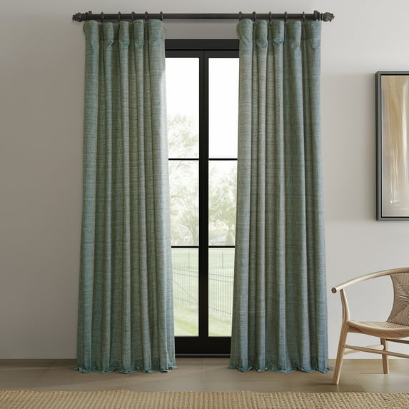 Half Price Drapes Teal Blue Raw Linen Weave Light Filtering Curtains for Bedroom (2 Panel), 50W X 84L