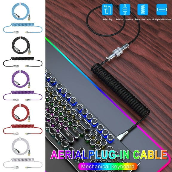 Half Price,Mechanical Keyboard Cable Coiled Type-C USB Aviation Connector Spring Wire Desktop Computer Plug Decoration Accessory,Vsgery,Black