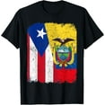thumbnail image 1 of Half Puerto Rican Half Ecuadorian Flag Heritage Pride Roots T-ShirtMen and women, Black T-shirt, size: Extra large S-4XL, 1 of 4