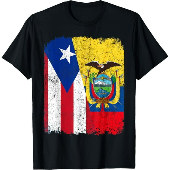 Half Puerto Rican Half Ecuadorian Flag Heritage Pride Roots T-ShirtMen and women, Black T-shirt, size: Extra large S-4XL