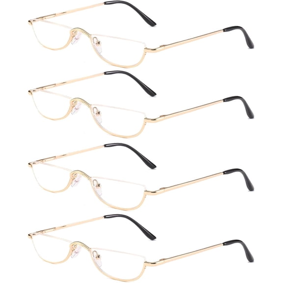 Half Reading Glasses – 2 Pairs Half Rim Metal Frame Glasses, Spring Hinge Readers for Men and Women, Black + Gold, 2.50 Magnification – Includes Protective Leather Case