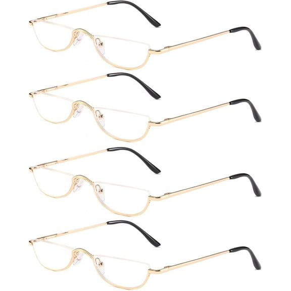 Half Reading Glasses - 2 Pairs Half Rim Metal Frame Glasses Spring Hinge Readers for Men and Women, Black+Gunmetal 2.50