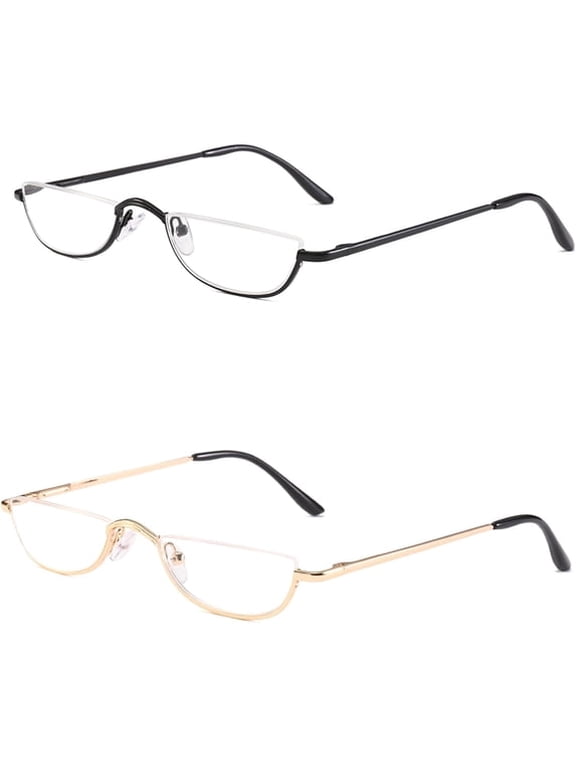 Half Reading Glasses Half Rim Metal Frame Readers With Spring Hinge Unisex Eyewear For Men And Women Black And Gold 2 Pairs