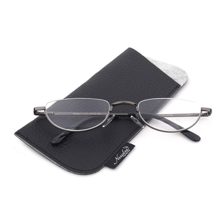 Half Rim Moon Shape Metal Frame Spring Hinge Reading Glasses for Men for Women, Reading Glasses + 1.50