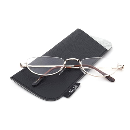 Half Rim Moon Shape Metal Frame Spring Hinge Reading Glasses for Men for Women, Reading Glasses + 2.00
