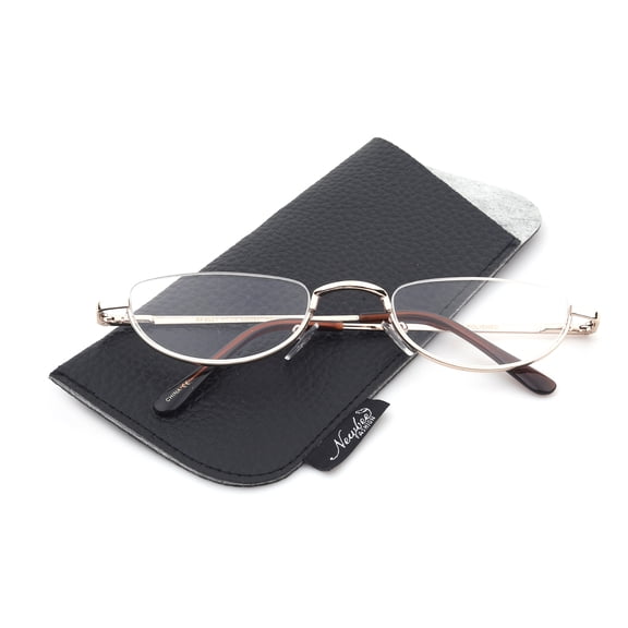 Half Rim Moon Shape Metal Frame Spring Hinge Reading Glasses for Men for Women, Reading Glasses + 2.00